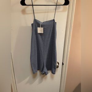 ZARA - NWT - Ribbed Spaghetti Strap Blue/White Romper - Size L